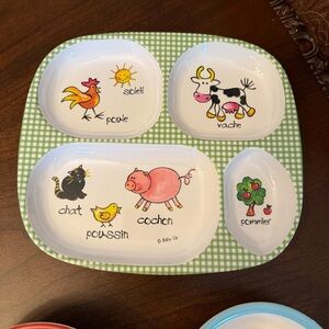 Baby Cie Farm Animals Divided Plate & Ocean Bowl, Curious George Bowl -Melamine